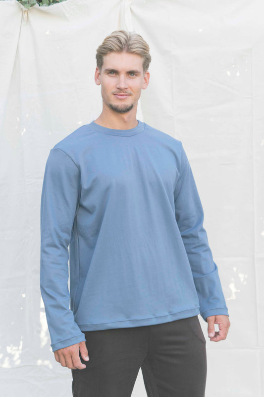 Long time t-shirt men in grijsblauw, longsleeve voor mannen, vooraanzicht