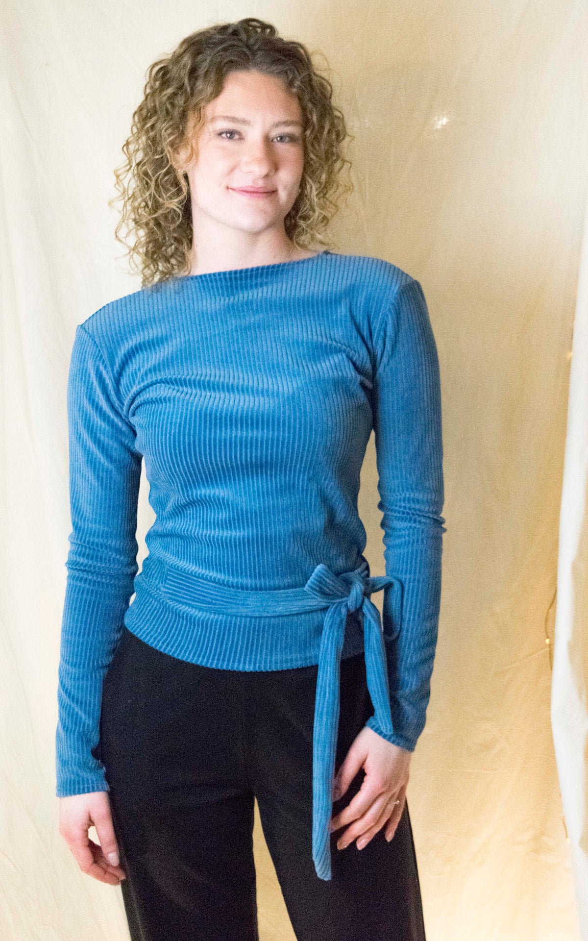 Wrap top rib denim blue