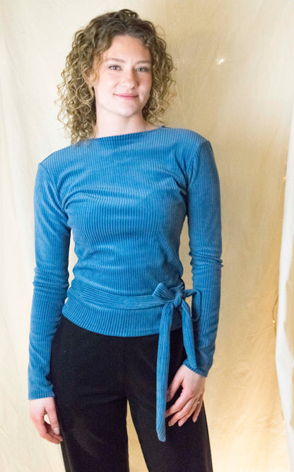 Wrap top rib denim blue