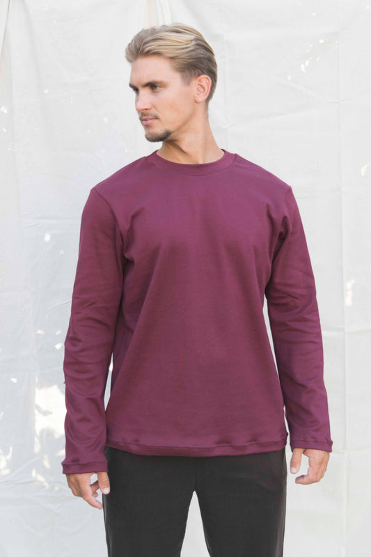 Long time t-shirt men in bordeaux, longsleeve voor mannen, vooraanzicht