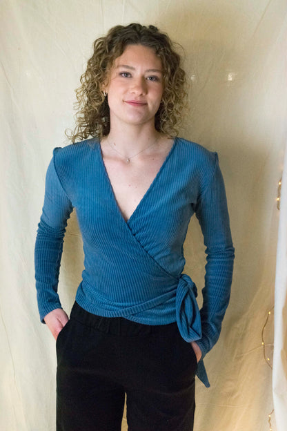Wrap top rib denim blue