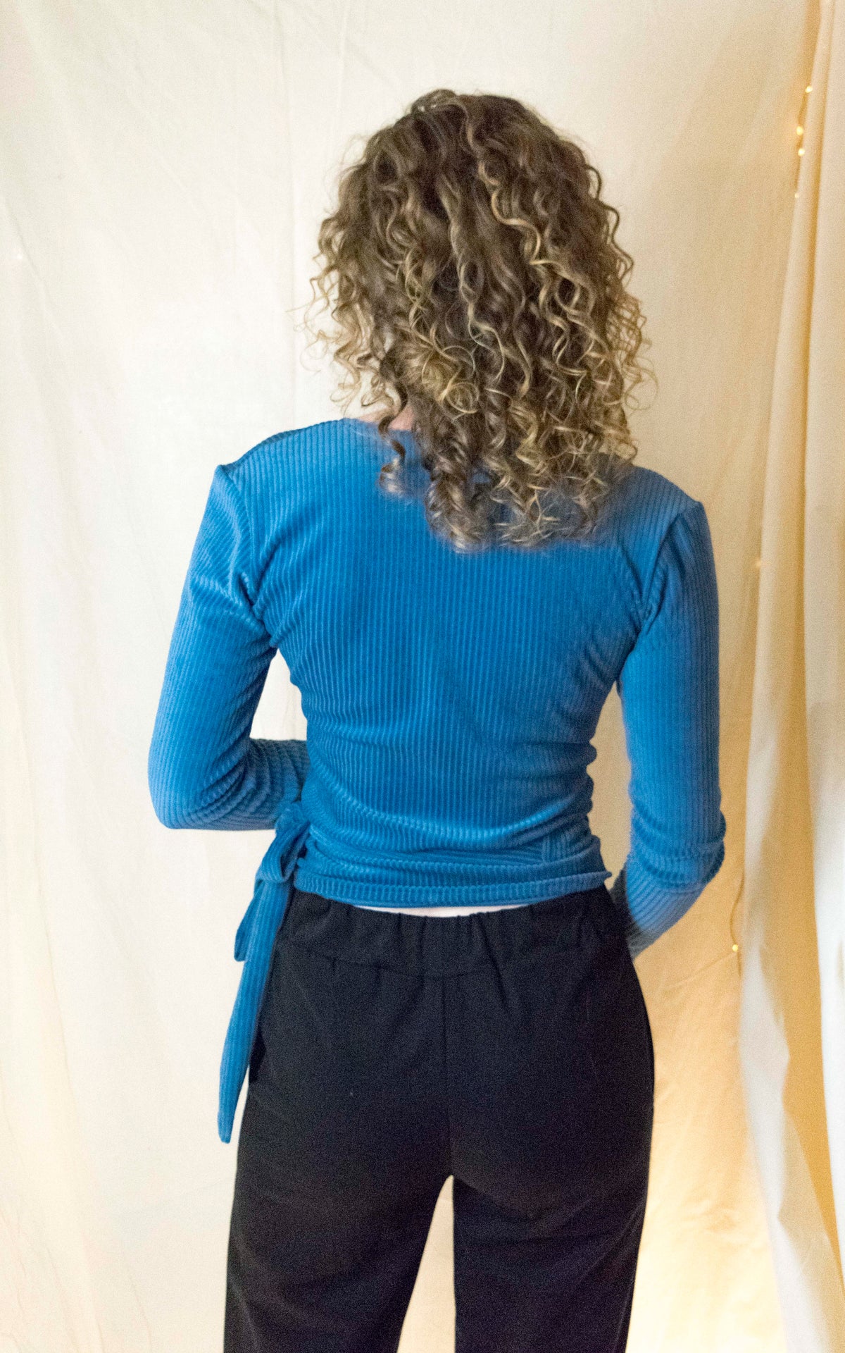 Wrap top rib denim blue