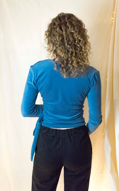 Wrap top rib denim blue