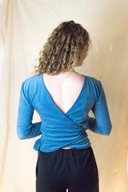 Wrap top rib denim blue